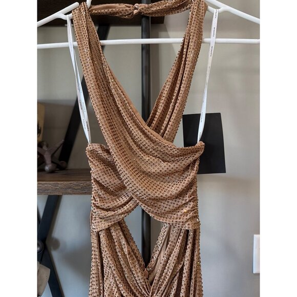 retrofete Oakley Mesh Embellished Gown Dress Sepia Womens Size Medium - Picture 6 of 12